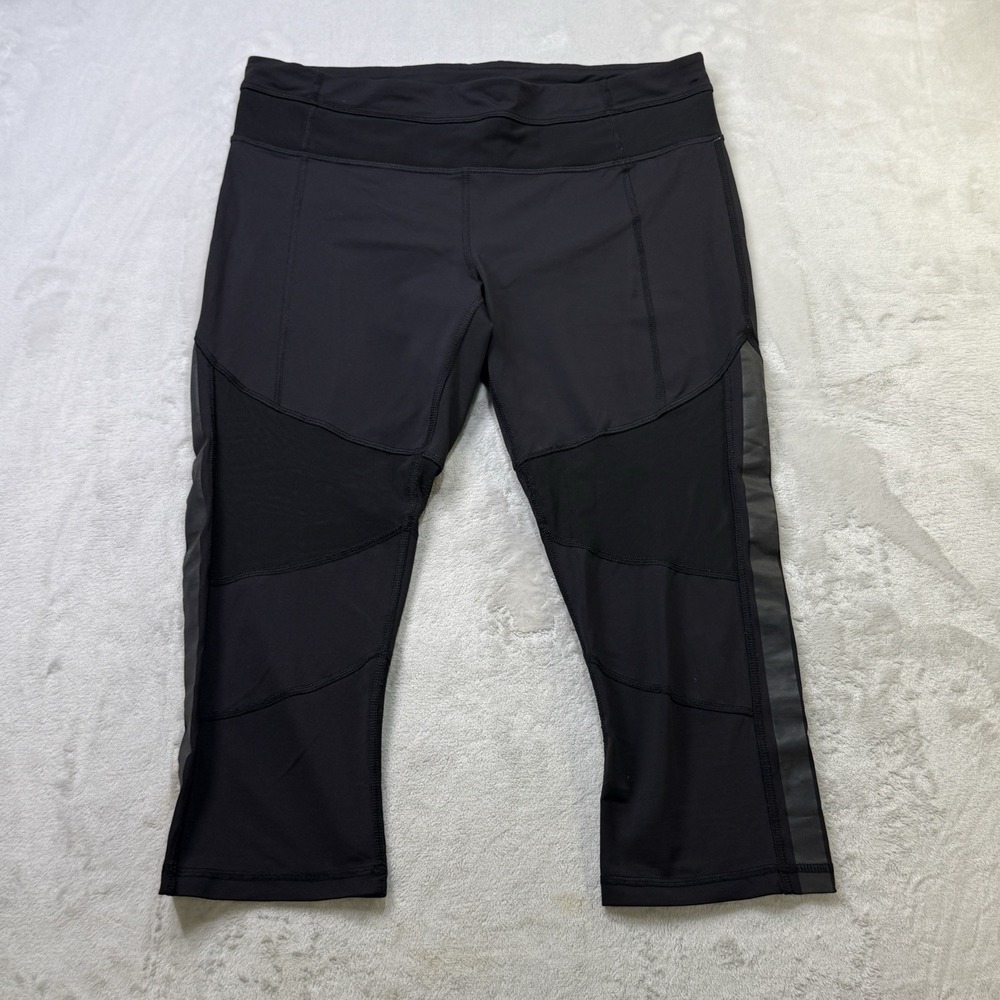 Lululemon Run Inspire Crop II Leggings Women's 10 Black Mesh Capri Pants
